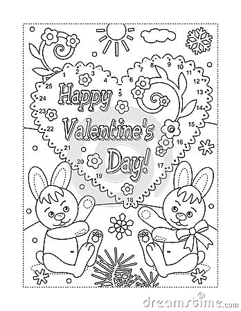 Valentine`s Day greeting card, sign or poster join the dots puzzle and coloring page Vector Illustration